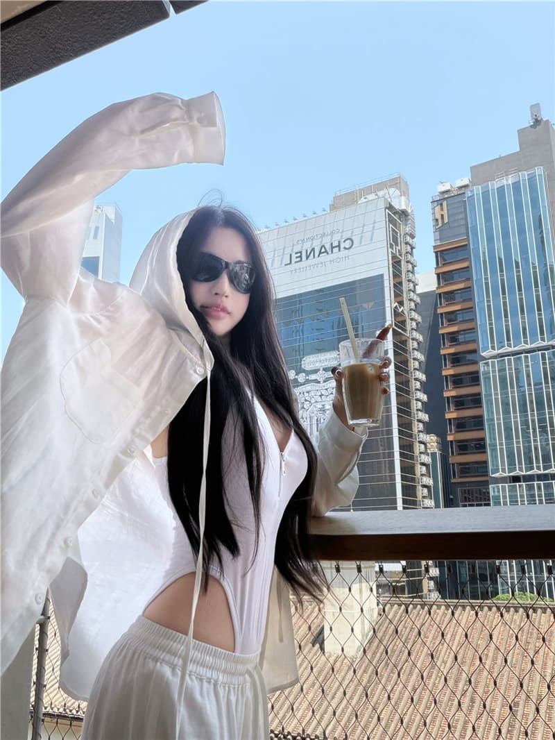 실사 이른 가을 섹시함 올인원 발굴하다 구두 지퍼 미니멀리즘 품격 조끼 느슨함 센스 후드 셔츠 긴 바지 세트 여성 상세 이미지 19