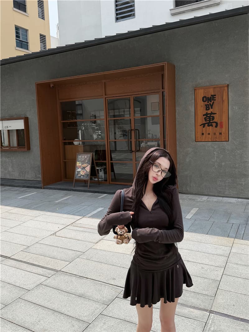 실사 이른 가을 레트로 섹시함 지퍼 펌프 로프 긴팔 까마귀 재킷 하이웨이스트 슬림해 보이는 한 마디 바지 세트 여성 상세 이미지 22