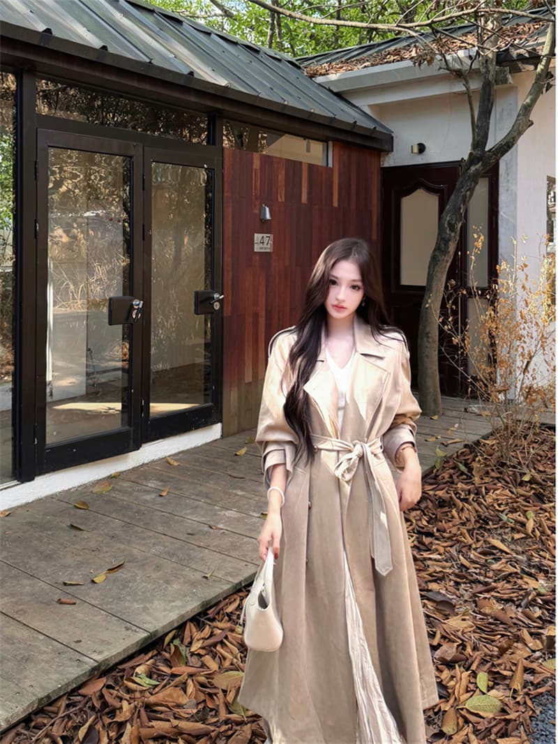 실사 가을 레트로 섹시함 스웨이드 긴 바람 외투 반신 스커트 롱 스커트 여성 상세 이미지 12
