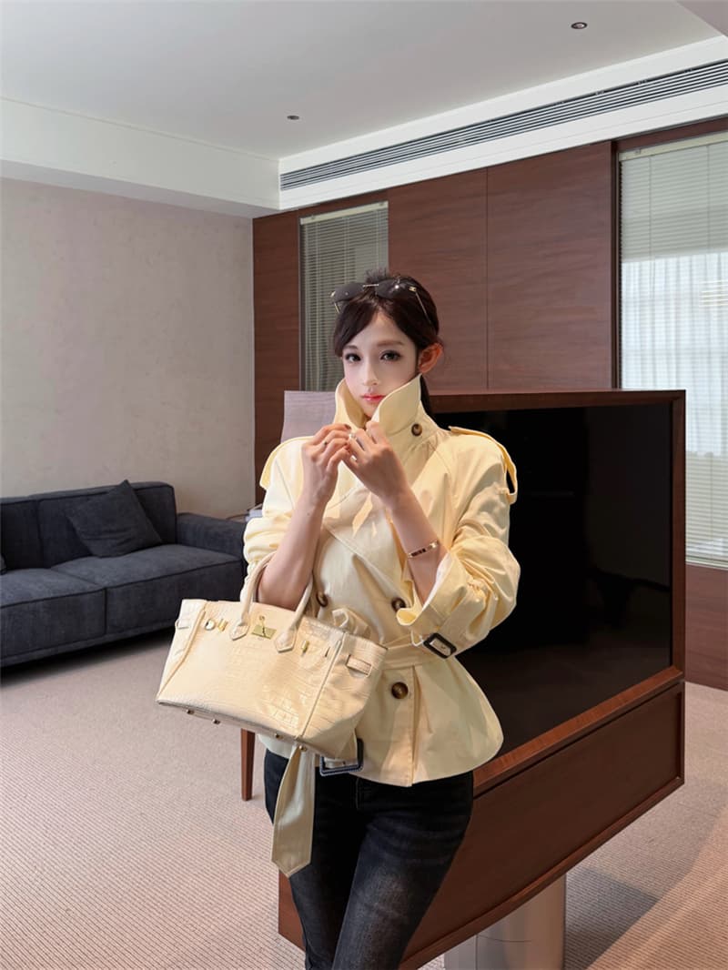 실사 가을 의상 사선 무늬 길다 쇼트 스타일 바람막이 여성 코트 상세 이미지 10