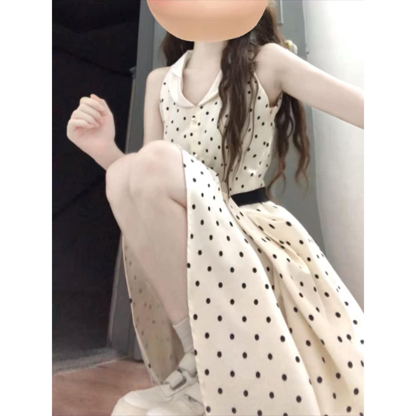 프랑스식 품격 화이트 폴로 칼라 도트 무늬 드레스 아이들 여름 2026 새로운 고급 센스 허리 수축 슬림해 보이는 롱 스커트 상세 이미지 6
