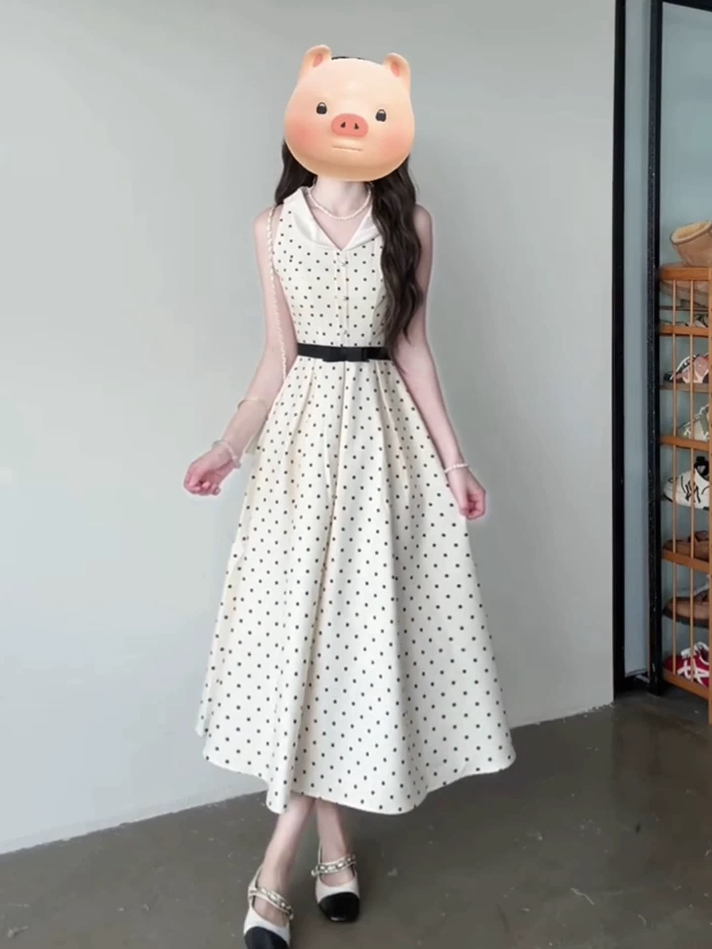 프랑스식 품격 화이트 폴로 칼라 도트 무늬 드레스 아이들 여름 2026 새로운 고급 센스 허리 수축 슬림해 보이는 롱 스커트 상세 이미지 9