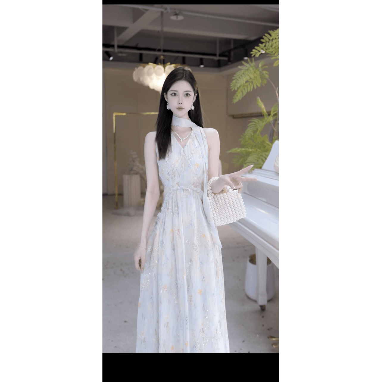 부드러운 바람 남자 섬 고급 센스 봄 여름 3 차원 자수 꽃 드레스 816511 이미지 5