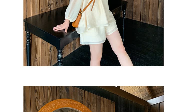 여름 켜기 새로운 휴가 바람 임산부 상쾌 통기성 오프숄더 맨위 돼지 코 반바지 세트 상세 이미지 25