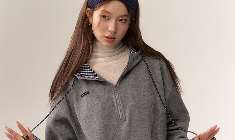 새로운 가을 겨울 아메리칸 레트로 페이크 레이어드 패치워크 맨위 후드티 임산부 와이드 레그 팬츠 세트 상세 이미지 19