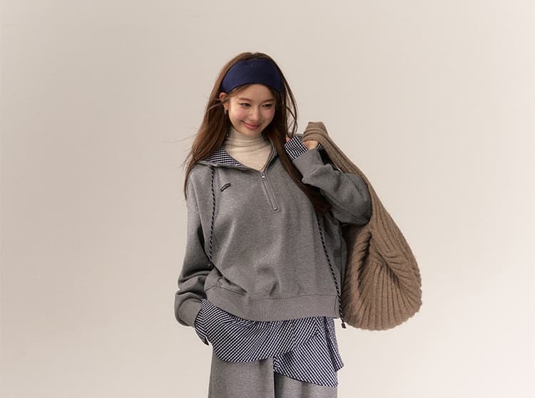 새로운 가을 겨울 아메리칸 레트로 페이크 레이어드 패치워크 맨위 후드티 임산부 와이드 레그 팬츠 세트 상세 이미지 33