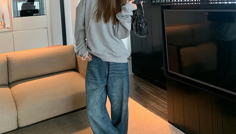 가을 켜기 새로운 아메리칸 레트로 워싱 마 오래된 청바지 임신 엄마 하이웨이스트 슬림해 보이는 품격 루즈핏 와이드 레그 팬츠 상세 이미지 18