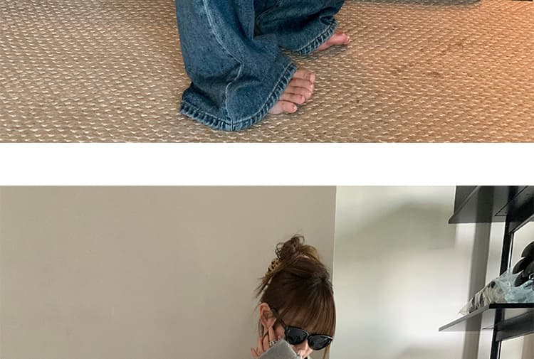 가을 켜기 새로운 아메리칸 레트로 워싱 마 오래된 청바지 임신 엄마 하이웨이스트 슬림해 보이는 품격 루즈핏 와이드 레그 팬츠 상세 이미지 34