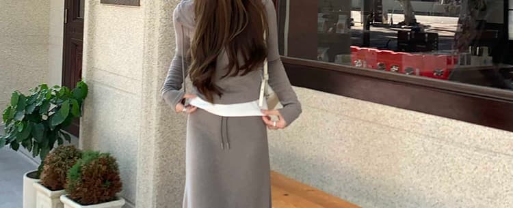 가을 켜기 새로운 원본 원단 페이크 레이어드 후드 긴팔 티셔츠 한 마디 후드티 반신 스커트 임산부 세트 상세 이미지 38