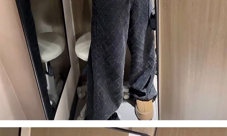 가을 켜기 새로운 아메리칸 레트로 스트레이트 와이드 레그 팬츠 링 그리드 파인애플 곡물 느긋한 느슨함 센스 바닥 청소 바지 상세 이미지 16