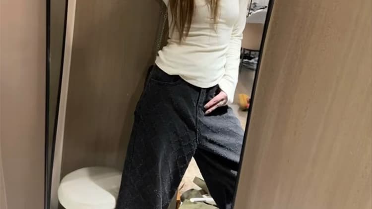 가을 켜기 새로운 아메리칸 레트로 스트레이트 와이드 레그 팬츠 링 그리드 파인애플 곡물 느긋한 느슨함 센스 바닥 청소 바지 상세 이미지 40