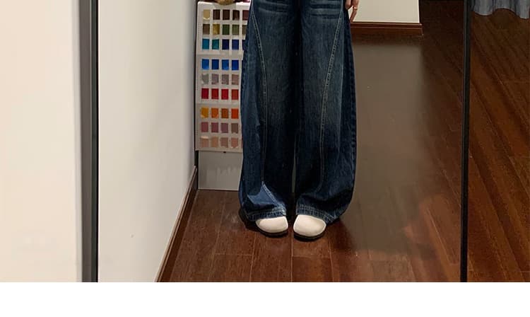 가을 켜기 새로운 임산부 워시 물 블루 와이드 레그 팬츠 스트레이트 데님 하이웨이스트 루즈핏 캐주얼 바닥 청소 바지 상세 이미지 25