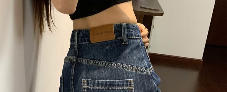가을 켜기 새로운 임산부 워시 물 블루 와이드 레그 팬츠 스트레이트 데님 하이웨이스트 루즈핏 캐주얼 바닥 청소 바지 상세 이미지 37