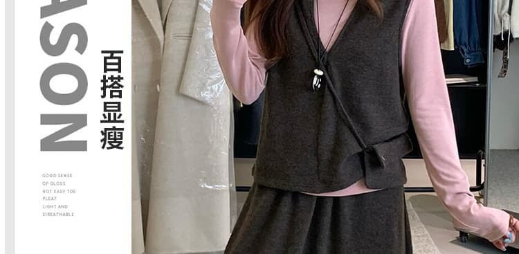 가을 켜기 새로운 임산부 한 부서 디자인 센스 V넥 베스트 순면 슬림해 보이는 긴팔 반신 스커트 3종 세트 상세 이미지 2