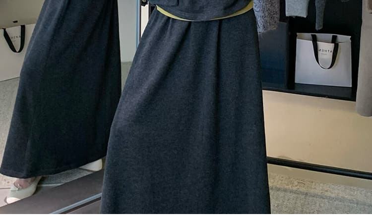 가을 켜기 새로운 임산부 한 부서 디자인 센스 V넥 베스트 순면 슬림해 보이는 긴팔 반신 스커트 3종 세트 상세 이미지 6