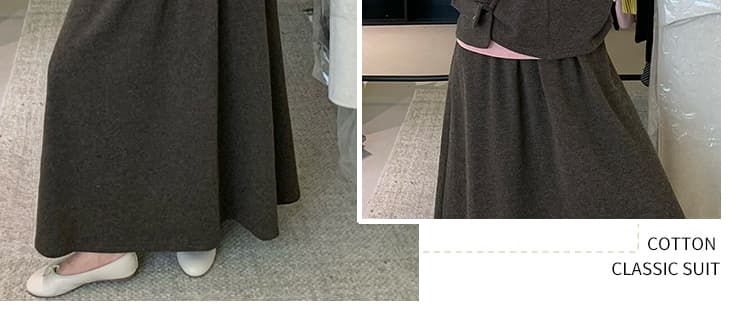 가을 켜기 새로운 임산부 한 부서 디자인 센스 V넥 베스트 순면 슬림해 보이는 긴팔 반신 스커트 3종 세트 상세 이미지 9