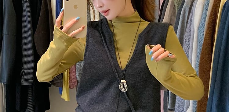 가을 켜기 새로운 임산부 한 부서 디자인 센스 V넥 베스트 순면 슬림해 보이는 긴팔 반신 스커트 3종 세트 상세 이미지 31