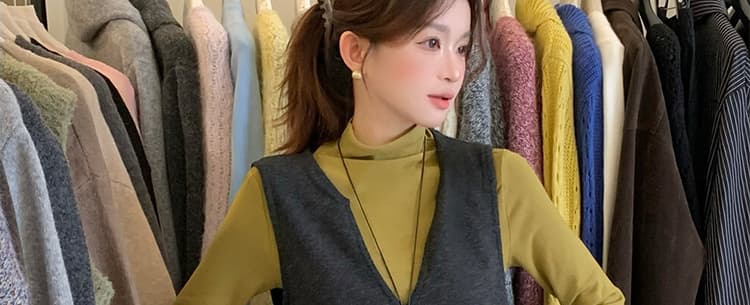 가을 켜기 새로운 임산부 한 부서 디자인 센스 V넥 베스트 순면 슬림해 보이는 긴팔 반신 스커트 3종 세트 상세 이미지 36