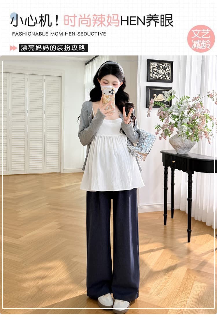 가을 켜기 새로운 미니멀리즘 차가운 얇고 가벼운 긴팔 자외선 차단 캐미솔 워시 물 청바지 3종 세트 상세 이미지 1