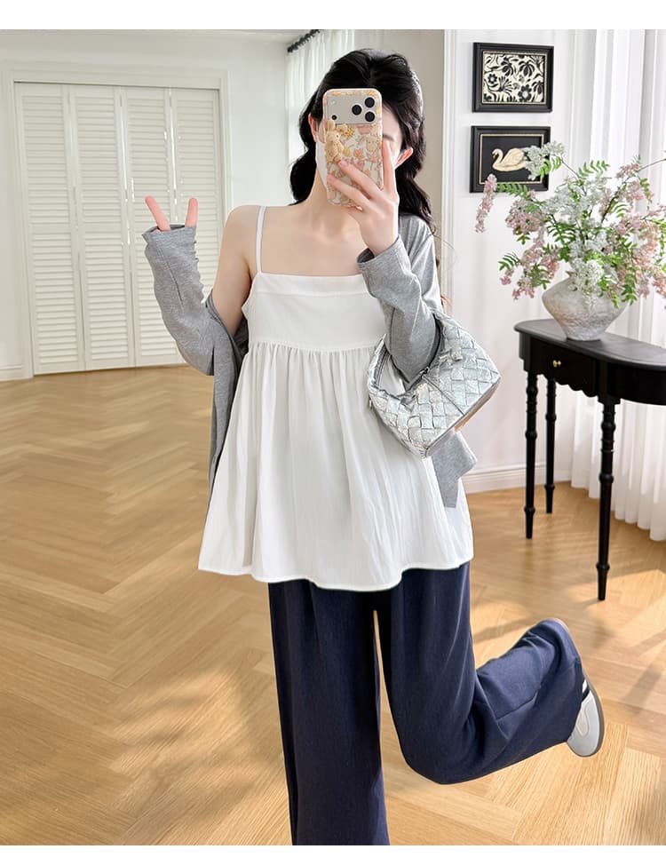 가을 켜기 새로운 미니멀리즘 차가운 얇고 가벼운 긴팔 자외선 차단 캐미솔 워시 물 청바지 3종 세트 상세 이미지 15