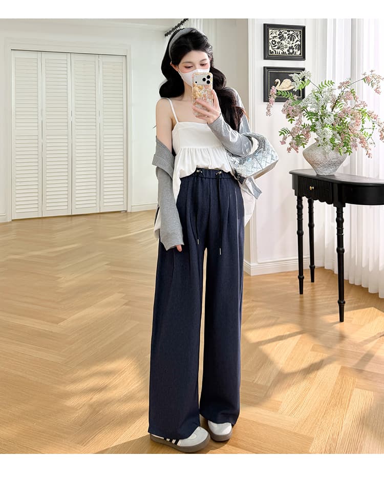 가을 켜기 새로운 미니멀리즘 차가운 얇고 가벼운 긴팔 자외선 차단 캐미솔 워시 물 청바지 3종 세트 상세 이미지 18