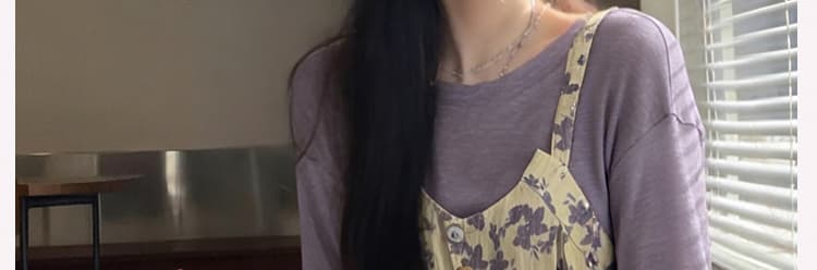 새로운 이른 가을 한 부서 부드러운 바람 보라색 맨위 코디 꽃무늬 멜빵 드레스 임산부 투피스 세트 상세 이미지 2