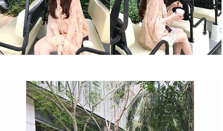 여름 켜기 새로운 분말 안개 꽃말 꽃무늬 패치워크 레이스 자외선 차단 긴팔 맨위 하이웨이스트 반바지 세트 상세 이미지 23
