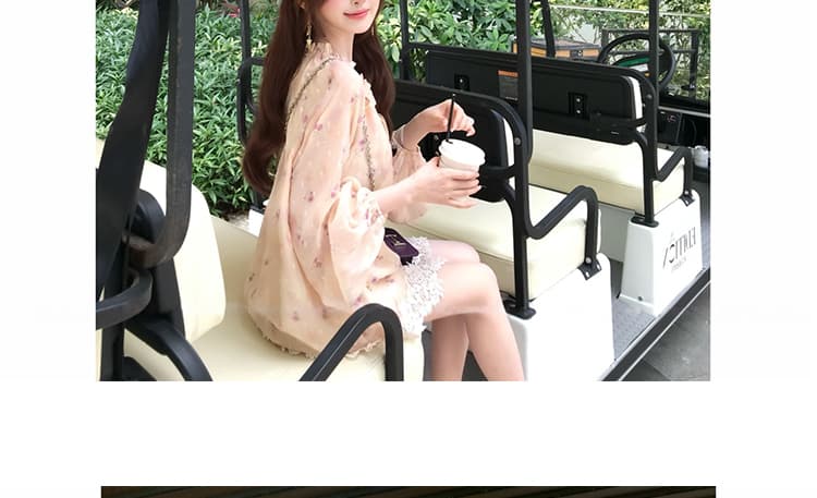 여름 켜기 새로운 분말 안개 꽃말 꽃무늬 패치워크 레이스 자외선 차단 긴팔 맨위 하이웨이스트 반바지 세트 상세 이미지 28