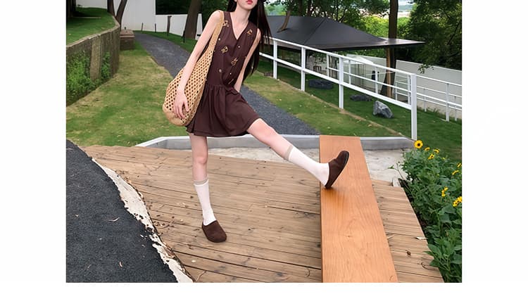 여름 켜기 새로운 무거운 작업 구슬 조각 자수 아마 민소매 V넥 밑단 연꽃 잎 임산부 빅 사이즈 드레스 상세 이미지 21