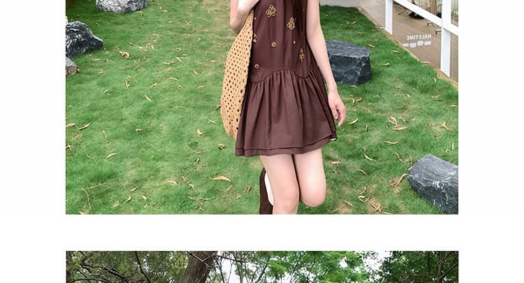 여름 켜기 새로운 무거운 작업 구슬 조각 자수 아마 민소매 V넥 밑단 연꽃 잎 임산부 빅 사이즈 드레스 상세 이미지 23