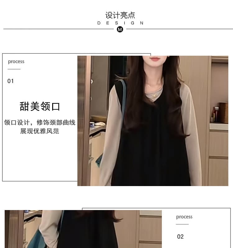 가을 켜기 새로운 스택 착용 임산부 느긋한 긴팔 조끼 와이드 레그 팬츠 3종 세트 세트 상세 이미지 12