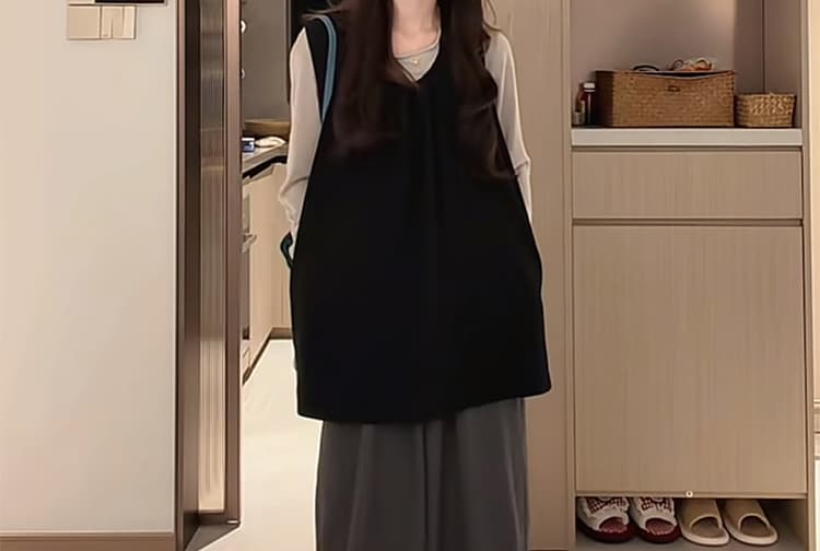 가을 켜기 새로운 스택 착용 임산부 느긋한 긴팔 조끼 와이드 레그 팬츠 3종 세트 세트 상세 이미지 26