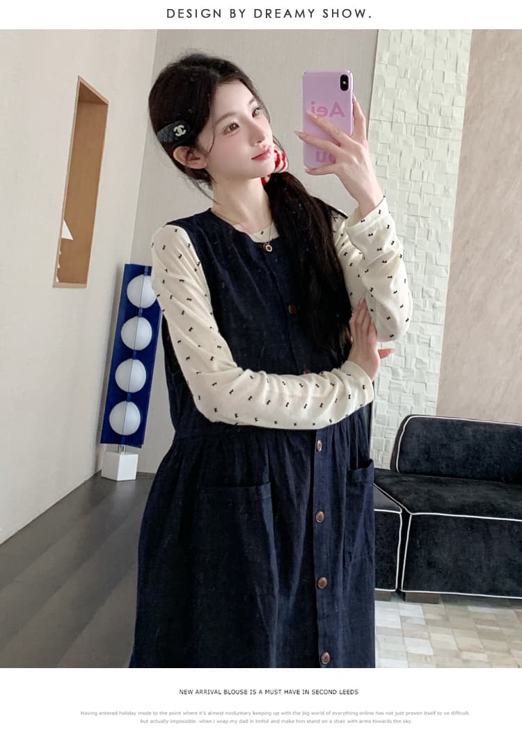 실사 가을 켜기 새로운 워시 물 원색 데님 조끼 스커트 식물 벨벳 맨위 기본 셔츠 임산부 세트 상세 이미지 28