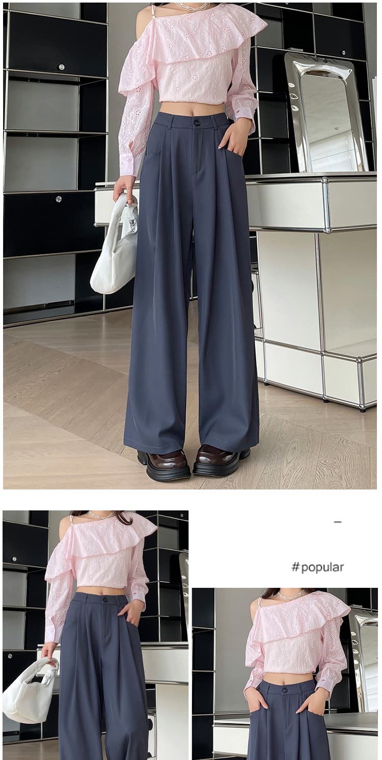 2026 새로운 하이웨이스트 도루 피하다. 정장 와이드 레깅스 바지 저항 주름 표지 넓적 다리 슬림해 보이는 출퇴근 다용도 도루 센스 캐주얼 긴 바지 상세 이미지 15