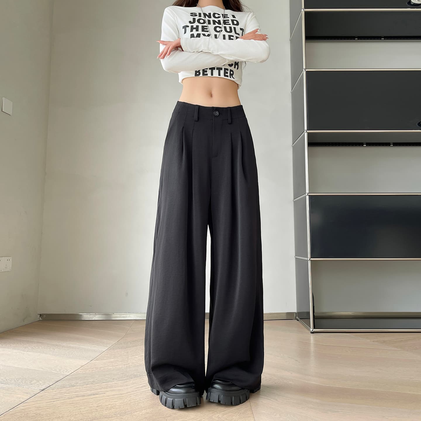 2026 배 모양 몸 넓은 다리 캐주얼 바지 부드럽다 프로 피부 3 차원 Pleat 슬림해 보이는 도루 가을 디스플레이 높음 아니요 부풀린 긴 바지 이미지 3