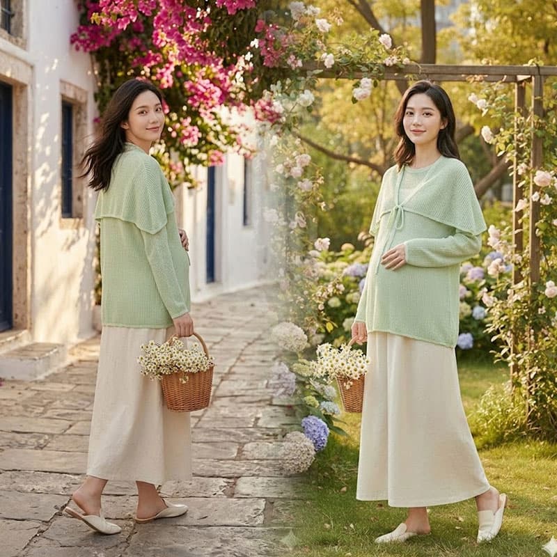 2026 년 봄 여름 새로운 홀로우 아웃 니트 가운 숄 임신 로드 중 맨위 이미지 3