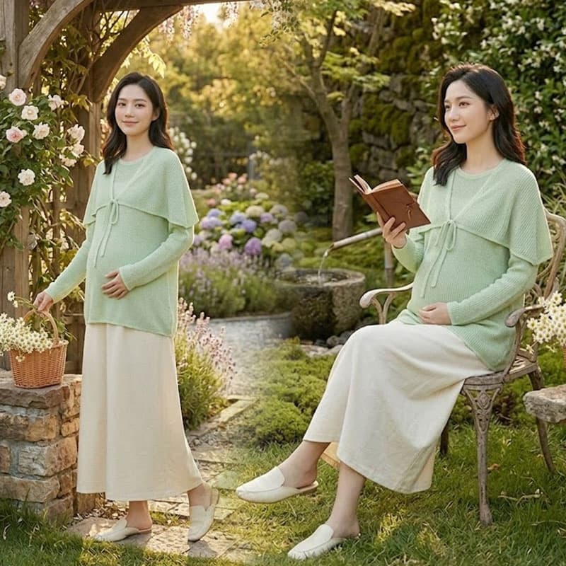 2026 년 봄 여름 새로운 홀로우 아웃 니트 가운 숄 임신 로드 중 맨위 이미지 4