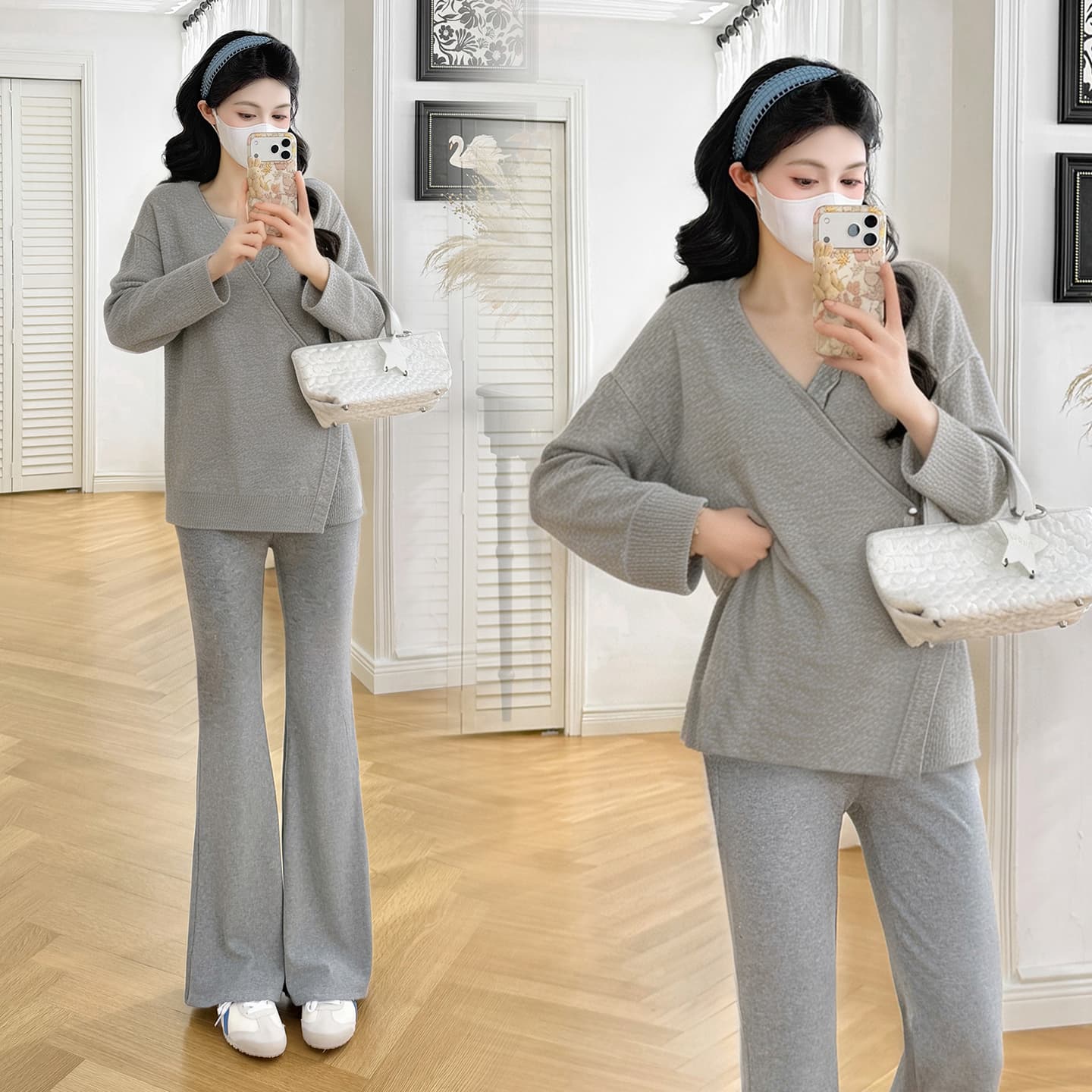 실사 지금 가을 새로운 6 양모 패치워크 레이스 수 있습니다. 수유 맨위 기본 셔츠 이미지 4