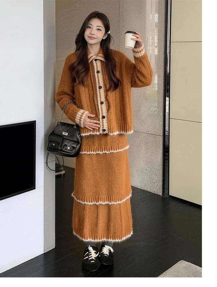 신제품 지금 실사 레트로 패치워크 색상 니트 부드러운 찹쌀 스웨터 오픈 가디건 계층의 감각 케이크 드레스 임신 엄마 착용 가져 가라. 상세 이미지 12