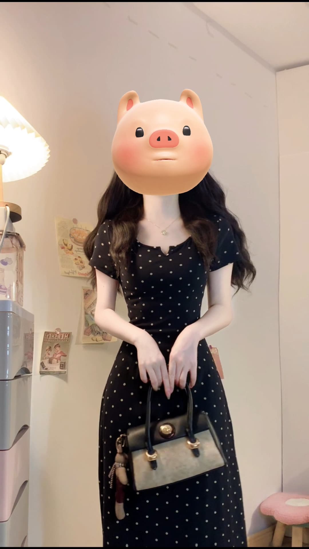실사 빅 사이즈 검정색 도트 무늬 여성 드레스 여름 한 부서 허리 수축 슬림해 보이는 V넥 반팔 치마 6001 상세 이미지 16