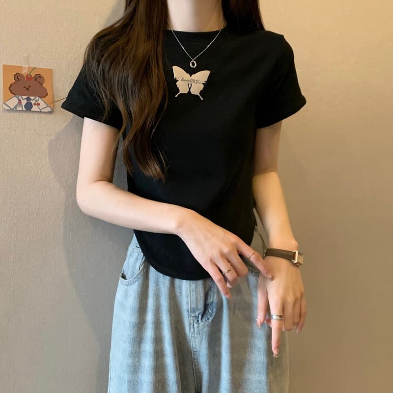 실사 빅 사이즈 아메리칸 튀김 거리 나비 반팔 티셔츠 여름 ins 조수 브랜드 순수한 욕망 바람 쇼트 스타일 맨위 1509 상세 이미지 6