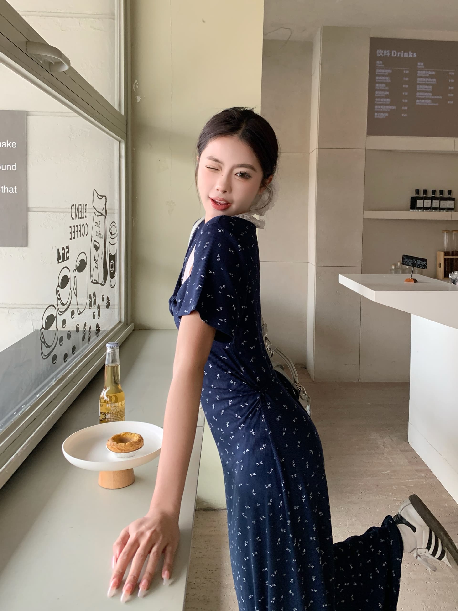 실사 빅 사이즈 V넥 레이스 조각 꽃무늬 여성 드레스 여름 마이크로 지방 빅 사이즈 슬림해 보이는 롱 스커트 1871 상세 이미지 15