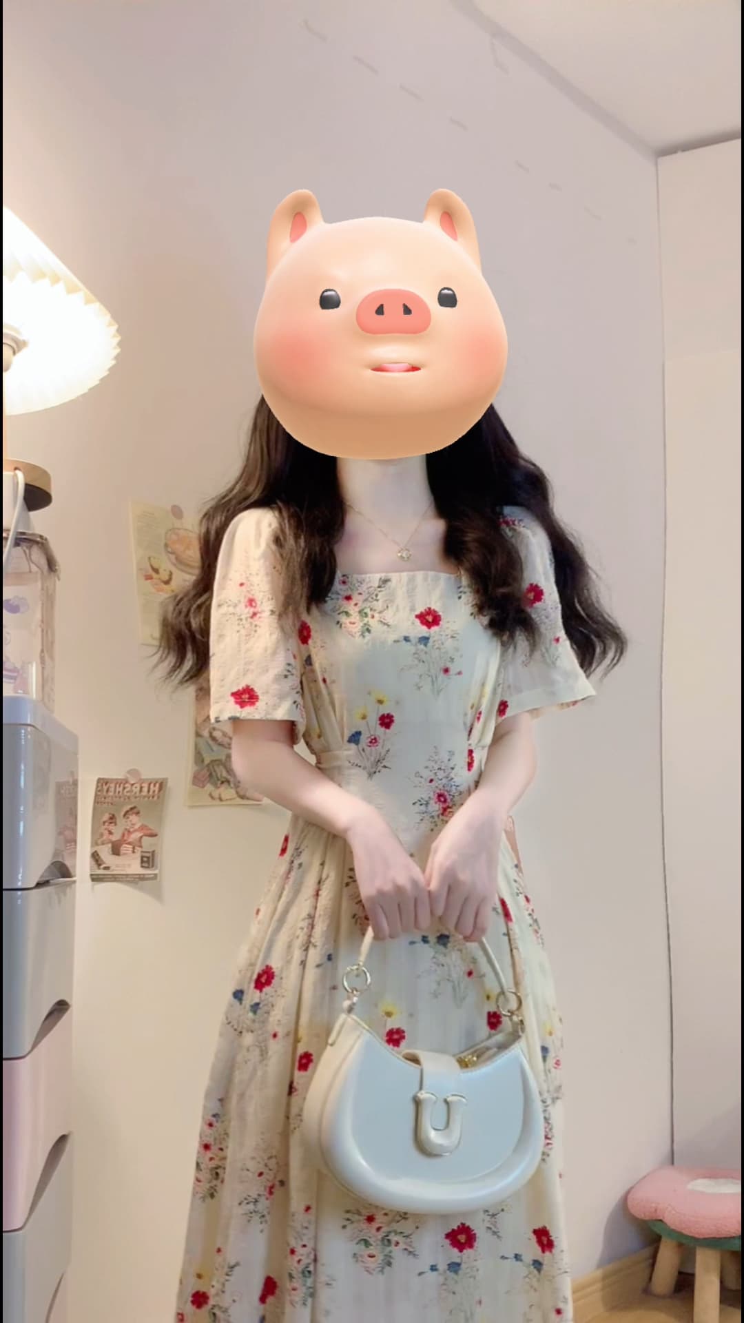 실사 빅 사이즈 여름 새로운 프랑스식 품격 광장 칼라 꽃무늬 슬림해 보이는 중간 길이 휴가 바람 치마 6007 상세 이미지 7