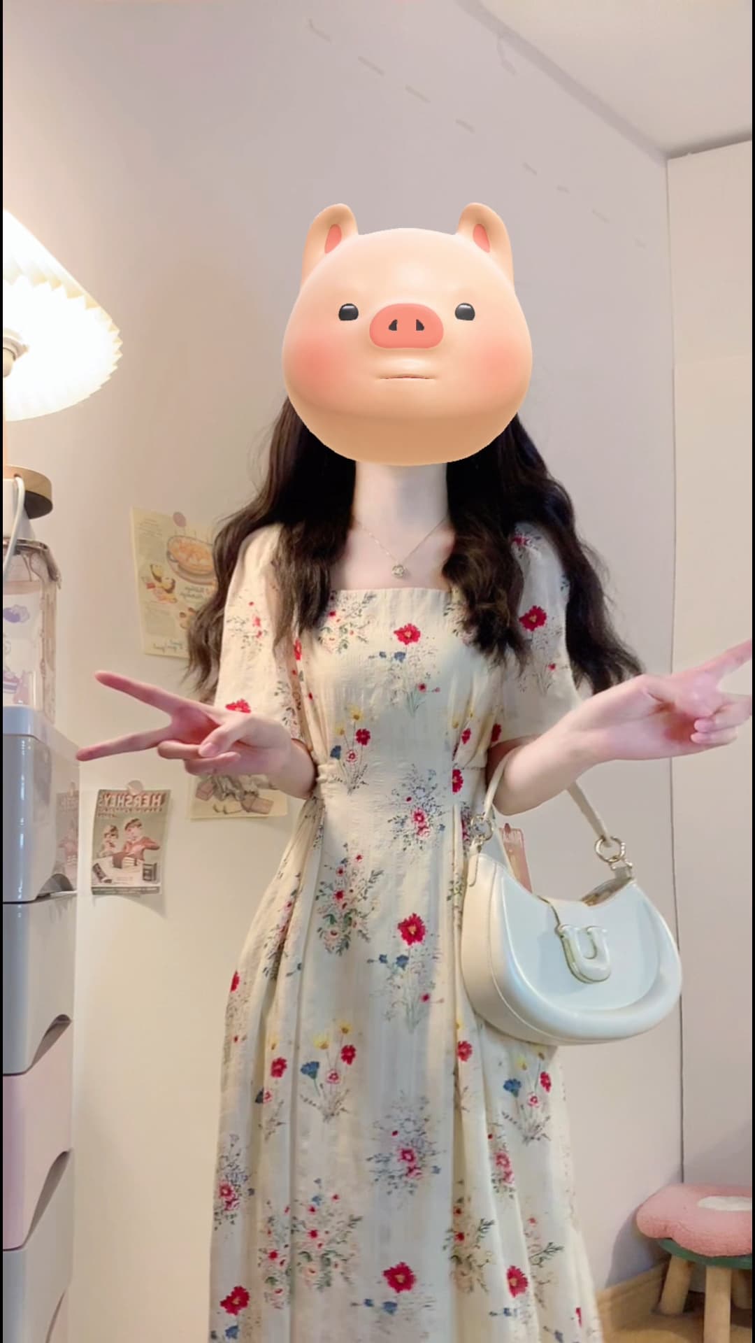 실사 빅 사이즈 여름 새로운 프랑스식 품격 광장 칼라 꽃무늬 슬림해 보이는 중간 길이 휴가 바람 치마 6007 상세 이미지 10