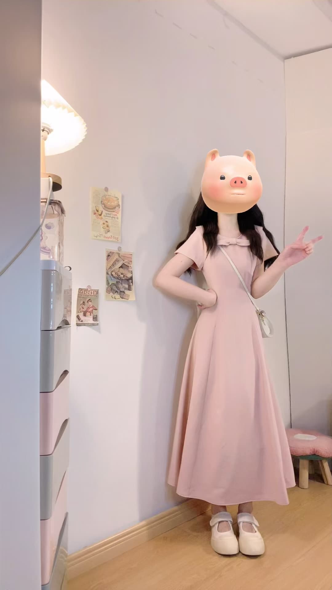 실사 빅 사이즈 여름 프랑스식 달콤함 장난기 넘치는 나비 매듭 칼라 품격 몸매 가꾸기 슬림해 보이는 한 마디 드레스 6009 상세 이미지 2