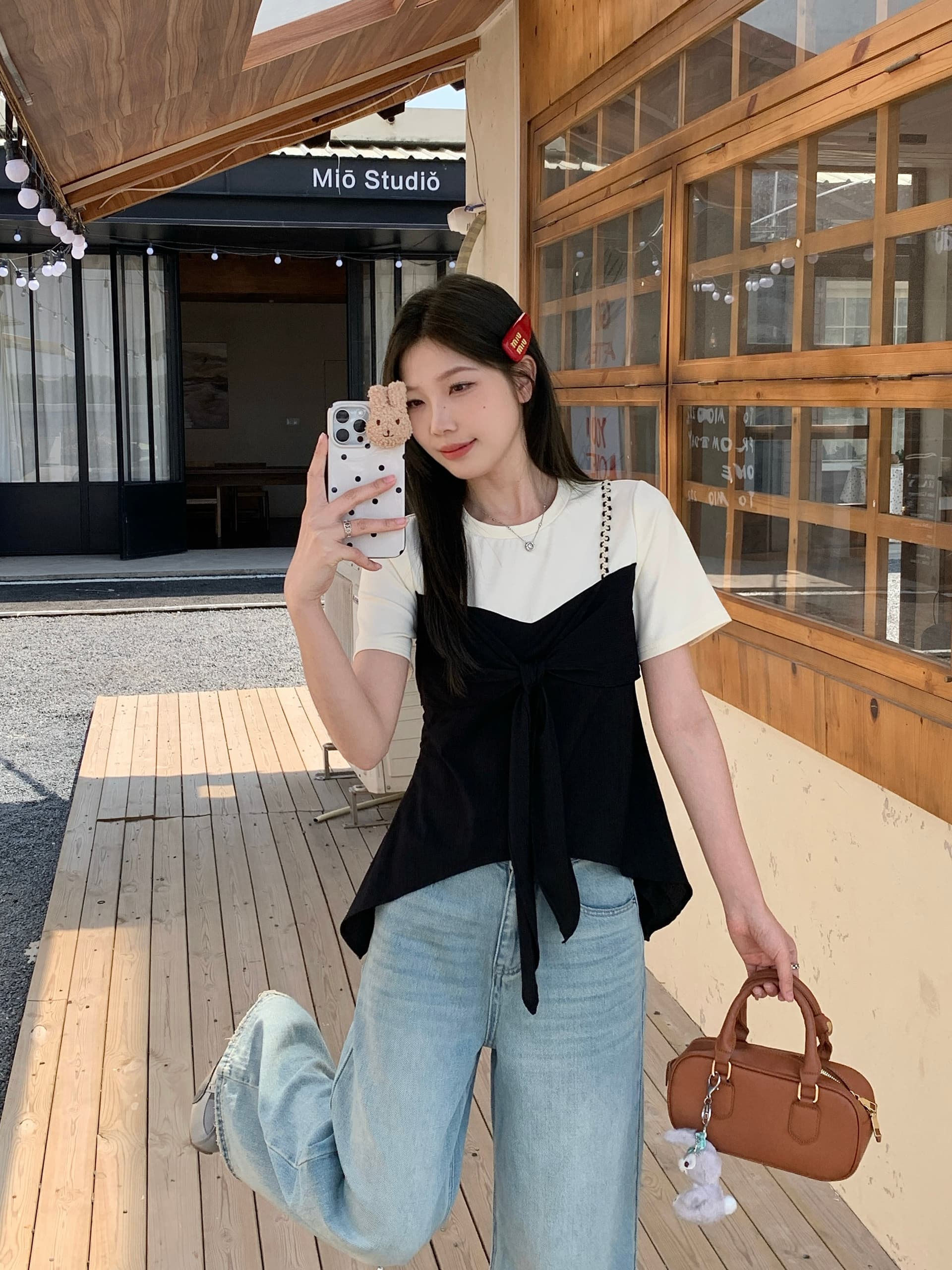 실사 빅 사이즈 여름 프랑스식 페이크 레이어드 몸매 가꾸기 슬림해 보이는 반팔 티셔츠 디자인 센스 패치워크 색상 맨위 1865