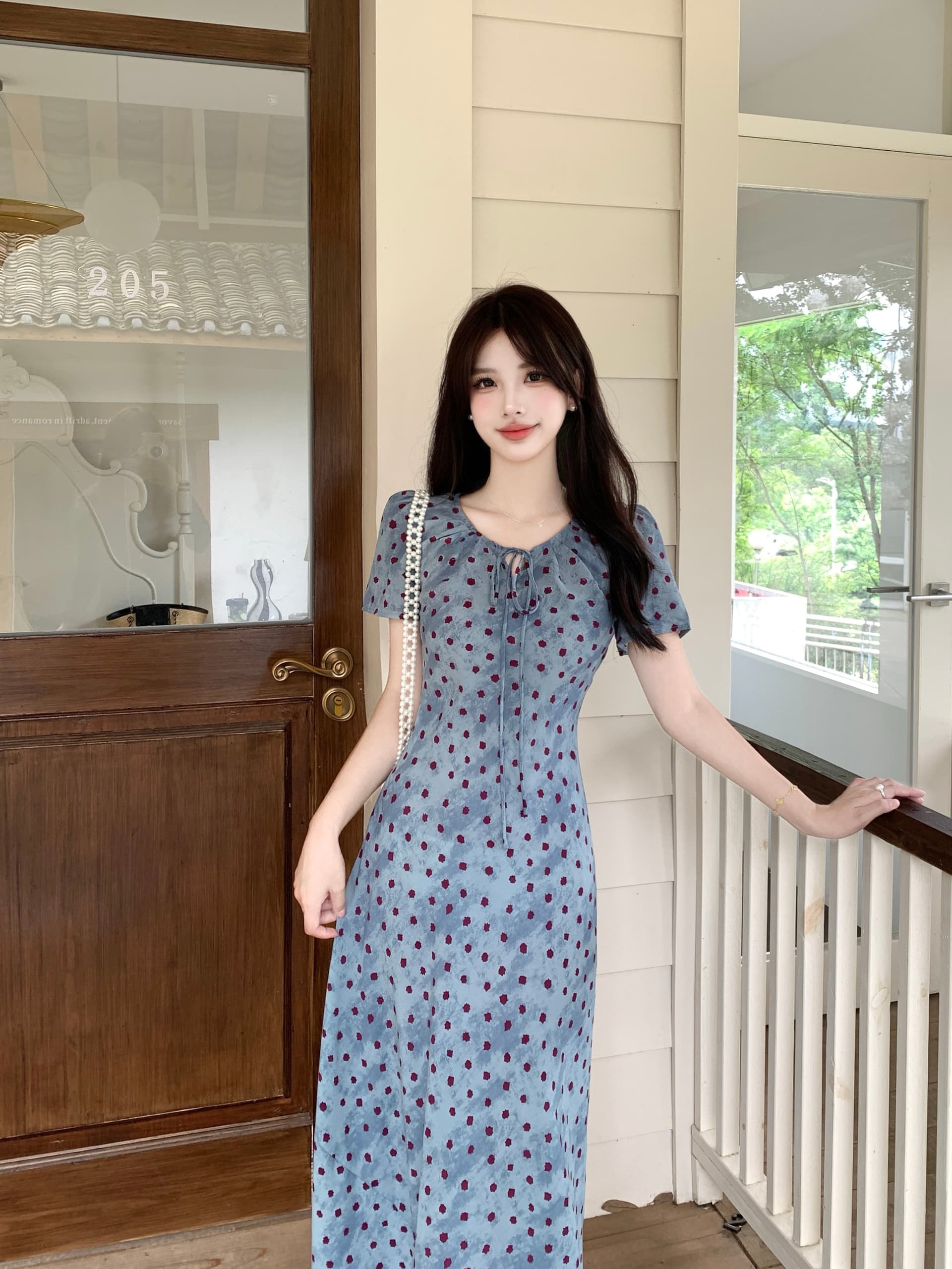 실사 빅 사이즈 여름 새로운 프랑스식 도트 무늬 레트로 품격 허리 수축 슬림해 보이는 반팔 여성 드레스 8036 상세 이미지 9