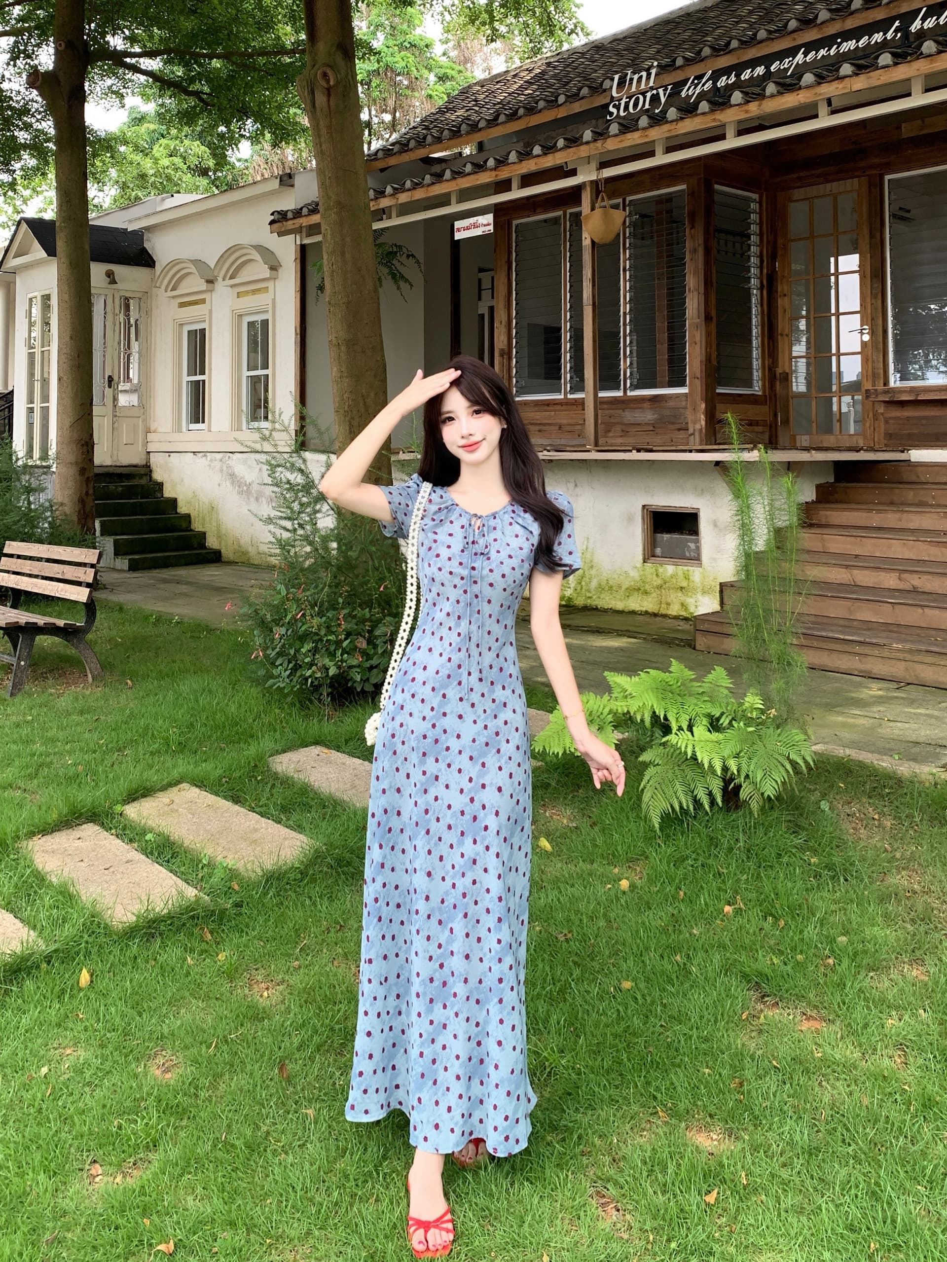 실사 빅 사이즈 여름 새로운 프랑스식 도트 무늬 레트로 품격 허리 수축 슬림해 보이는 반팔 여성 드레스 8036 상세 이미지 12