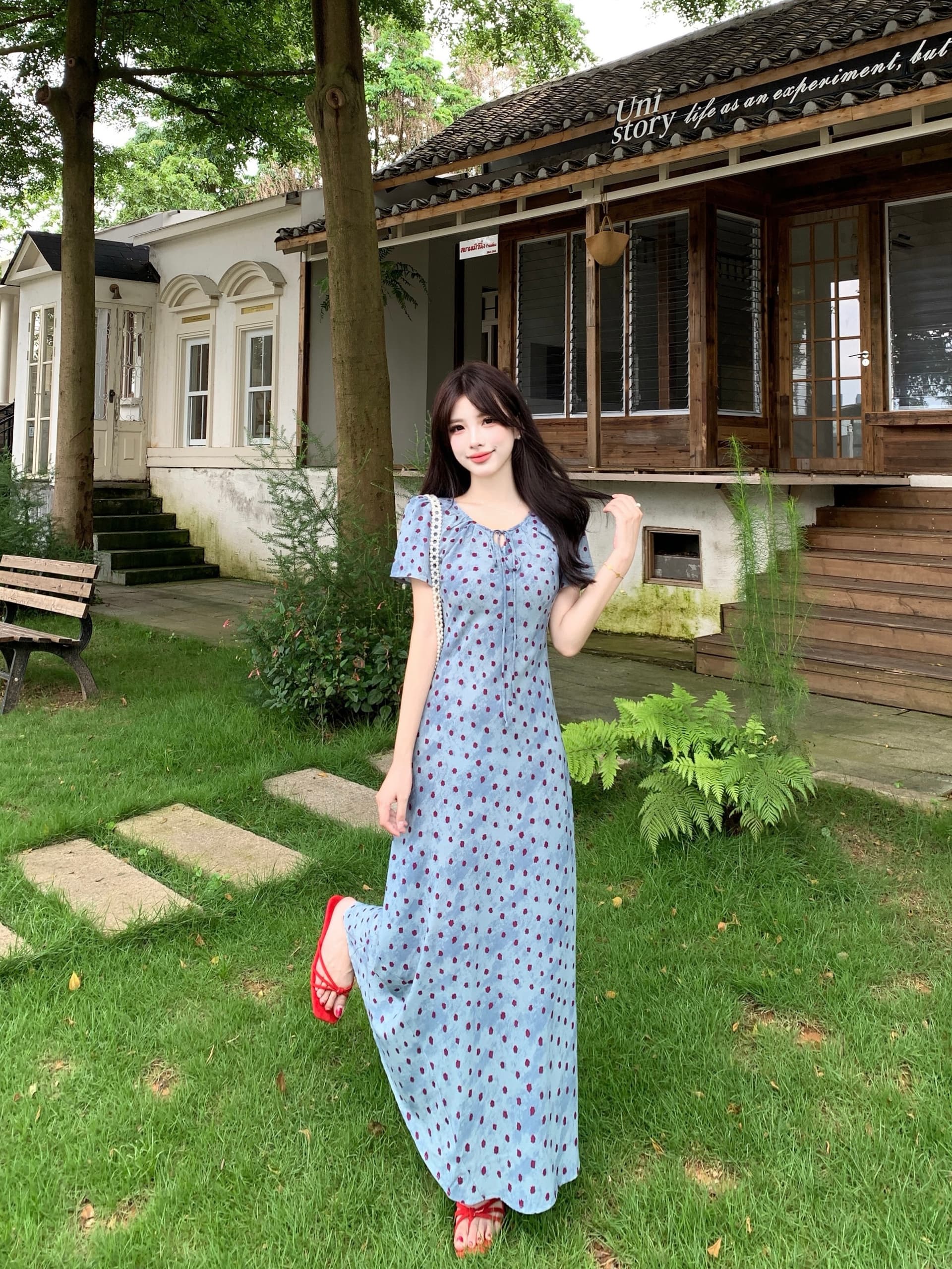실사 빅 사이즈 여름 새로운 프랑스식 도트 무늬 레트로 품격 허리 수축 슬림해 보이는 반팔 여성 드레스 8036 상세 이미지 15