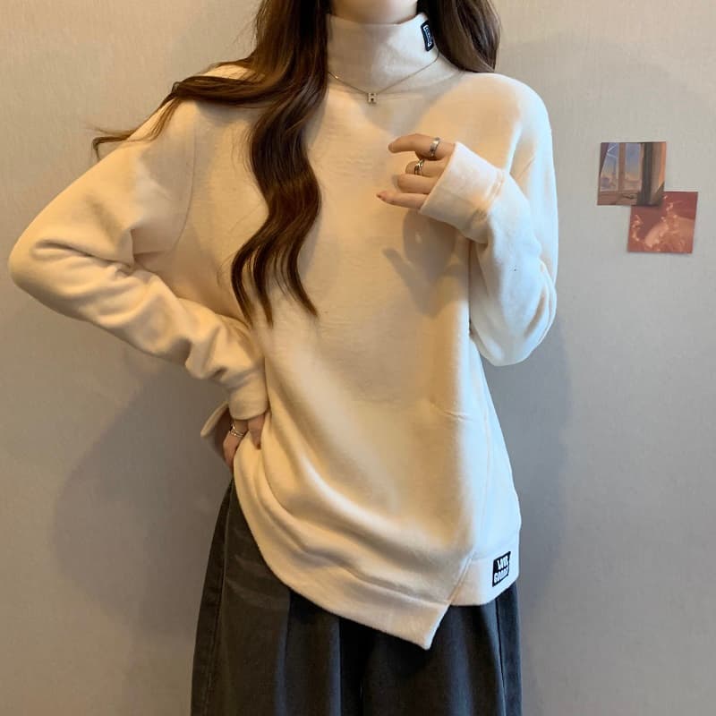 실사 빅 사이즈 반하이넥 레이블 디자인 센스 인사이드 가져 가라. 슬림해 보이는 긴팔 티셔츠 맨위 가을 후드티 1388 이미지 5
